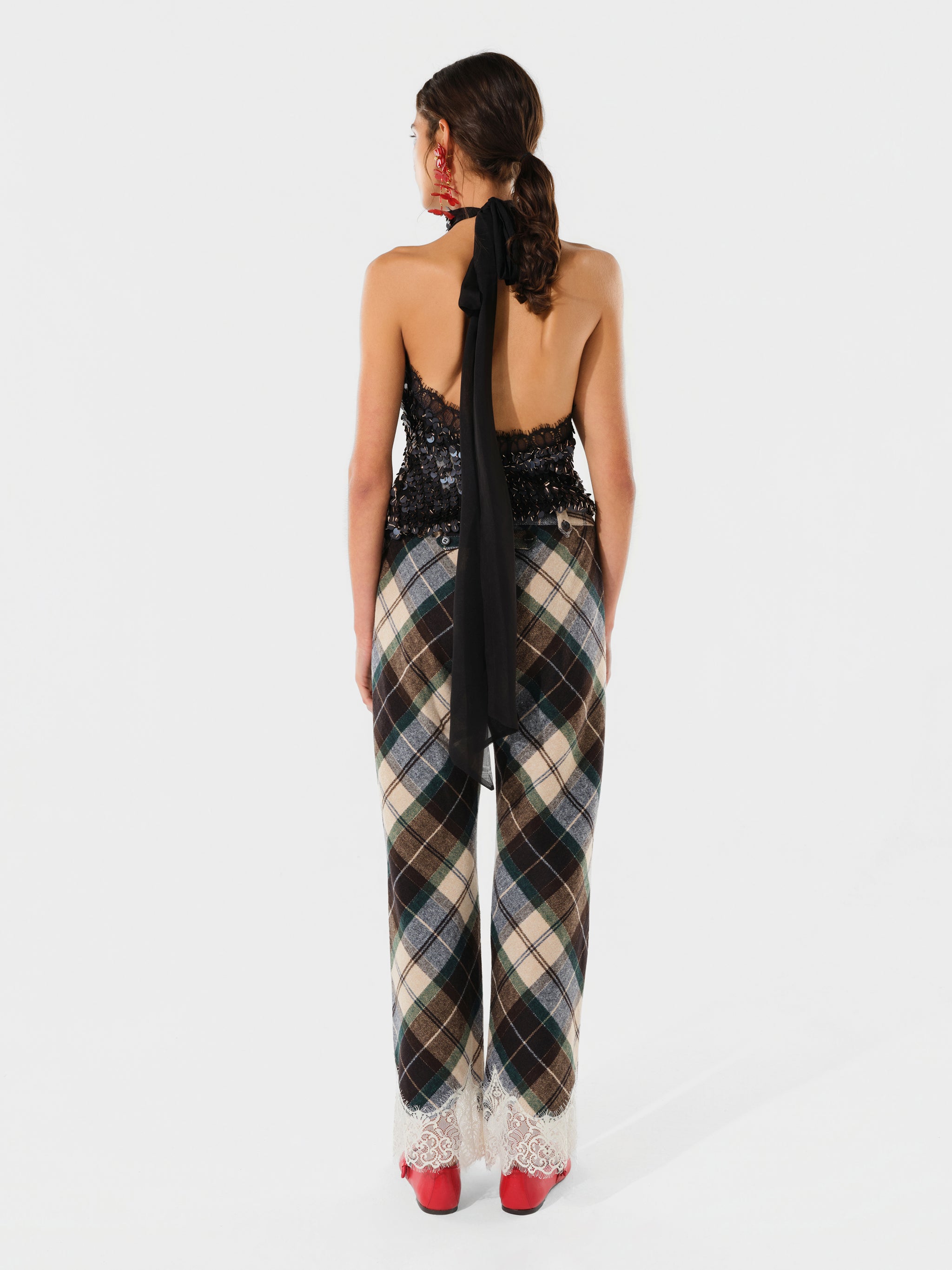 VIVIENNE - Wool blend pants with lace-trimmed hem