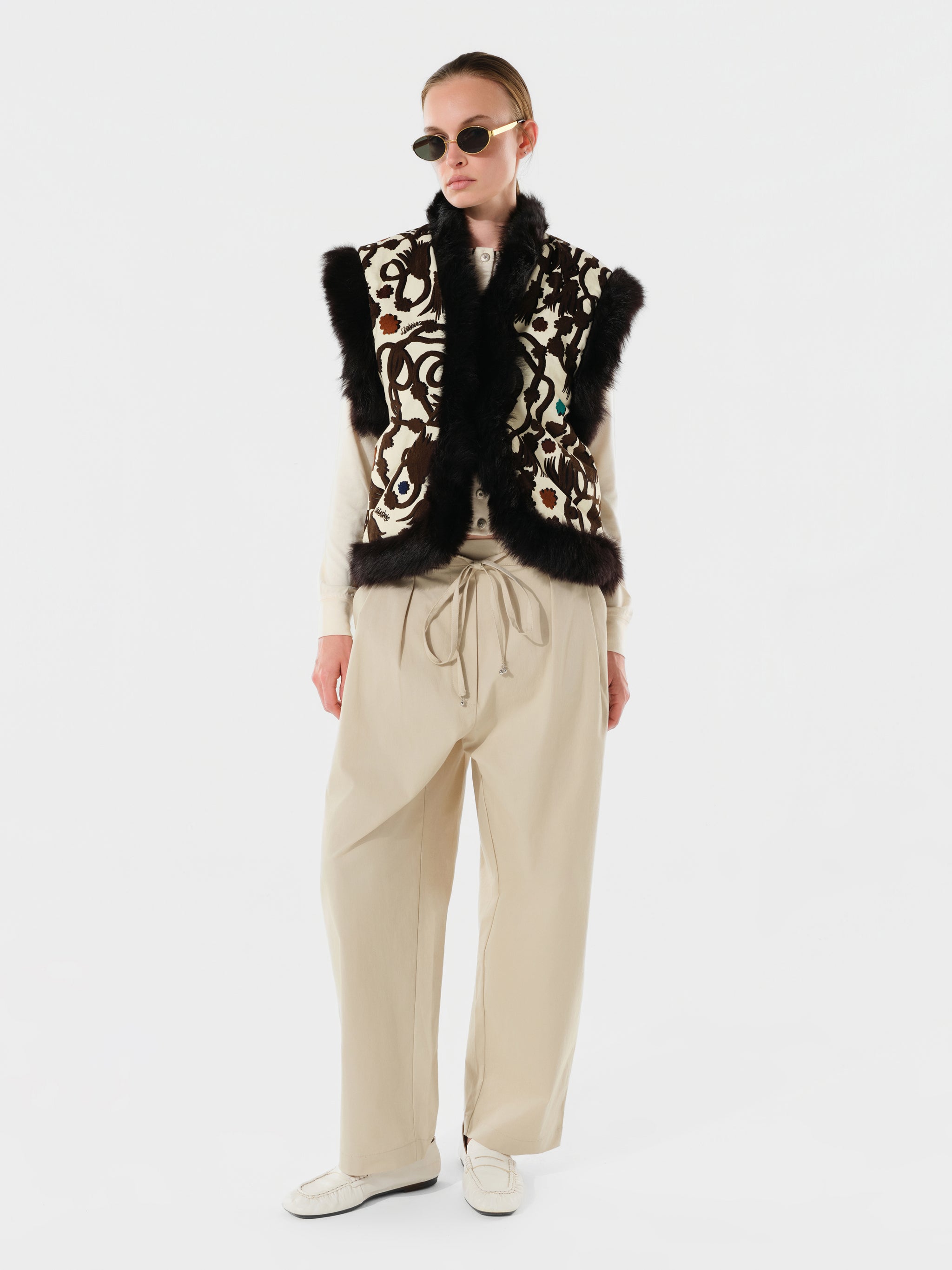 ESTEV - Printed vest with fur trim