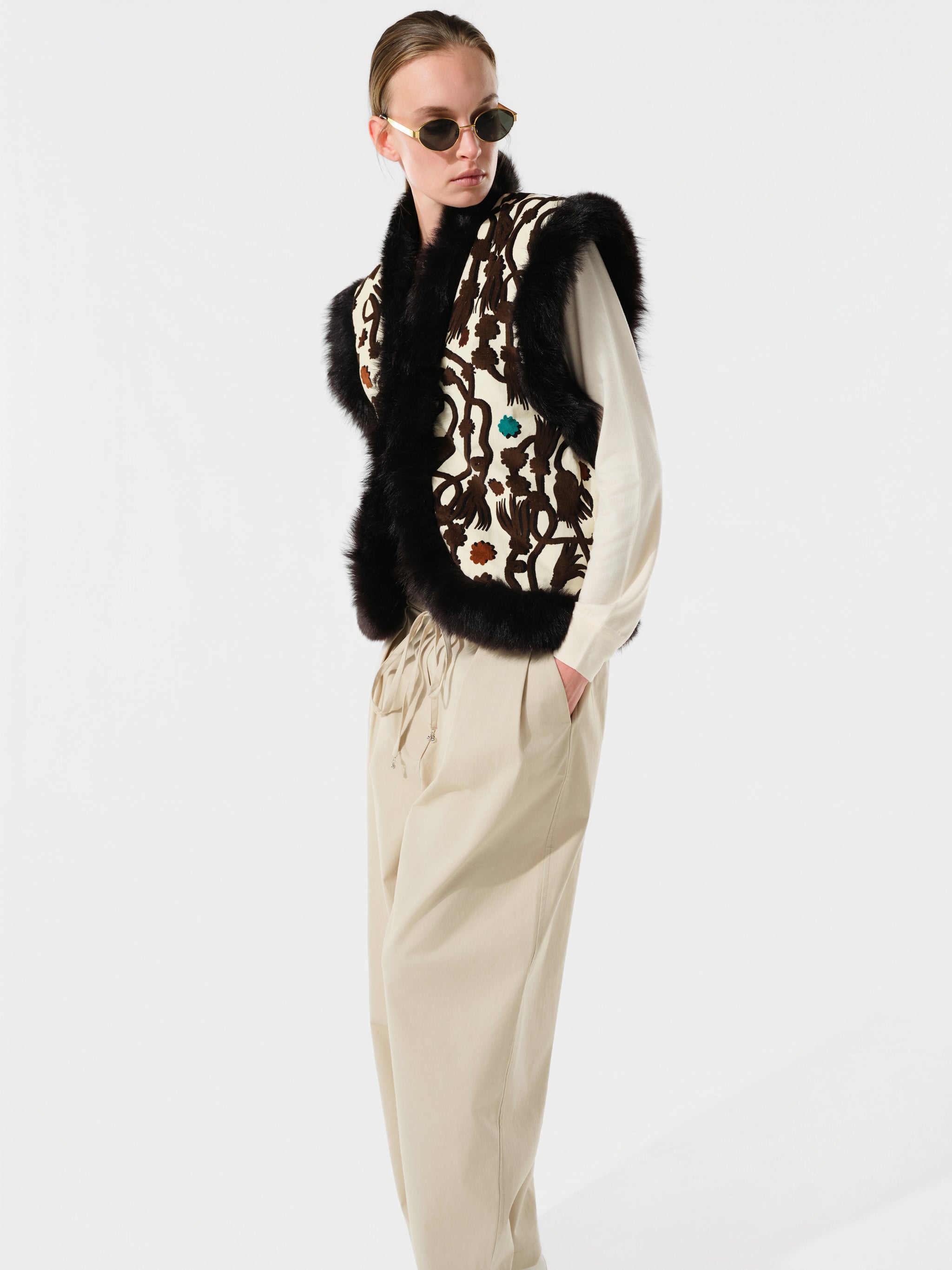 ESTEV - Printed vest with fur trim