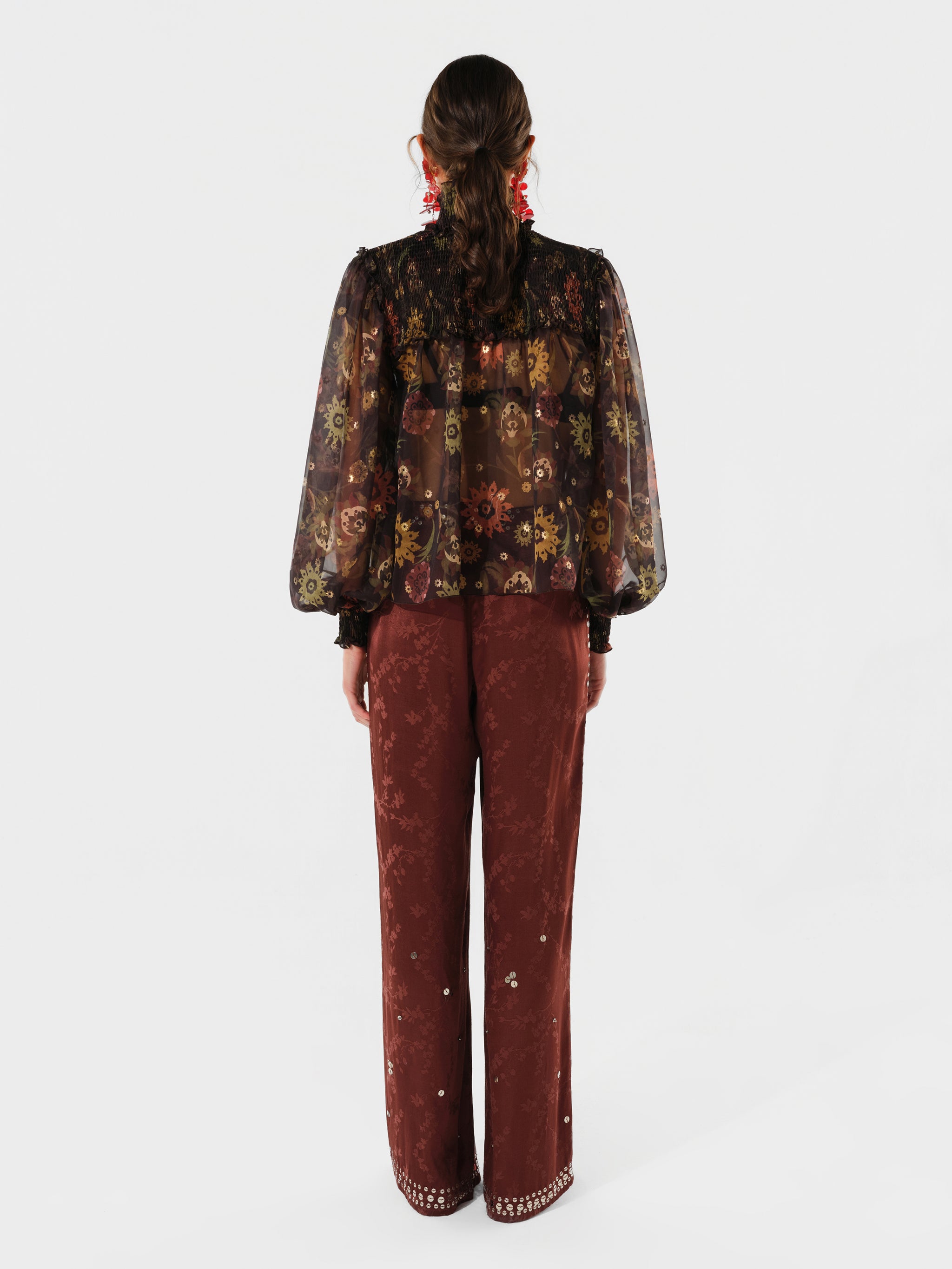 MIRELLE - Floral Printed sheer long-sleeve blouse