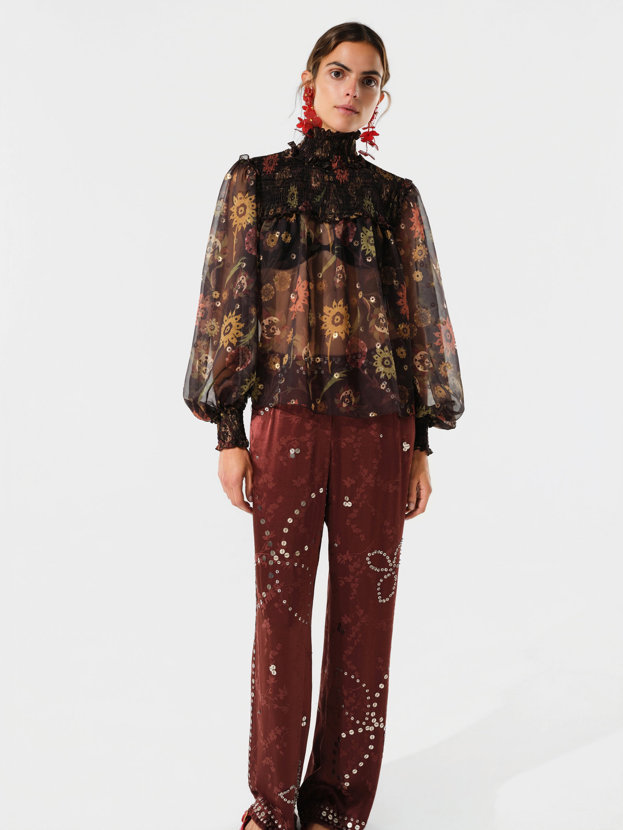 BRITY - Embellished satin straight-leg pant