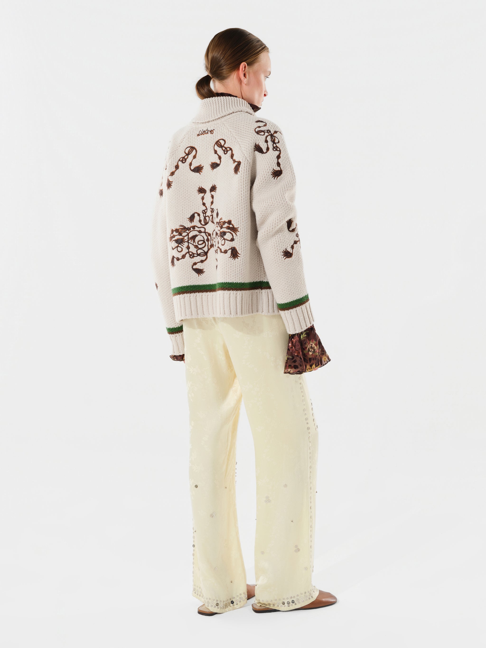 NIASA - Zip-up embroidered knit cardigan