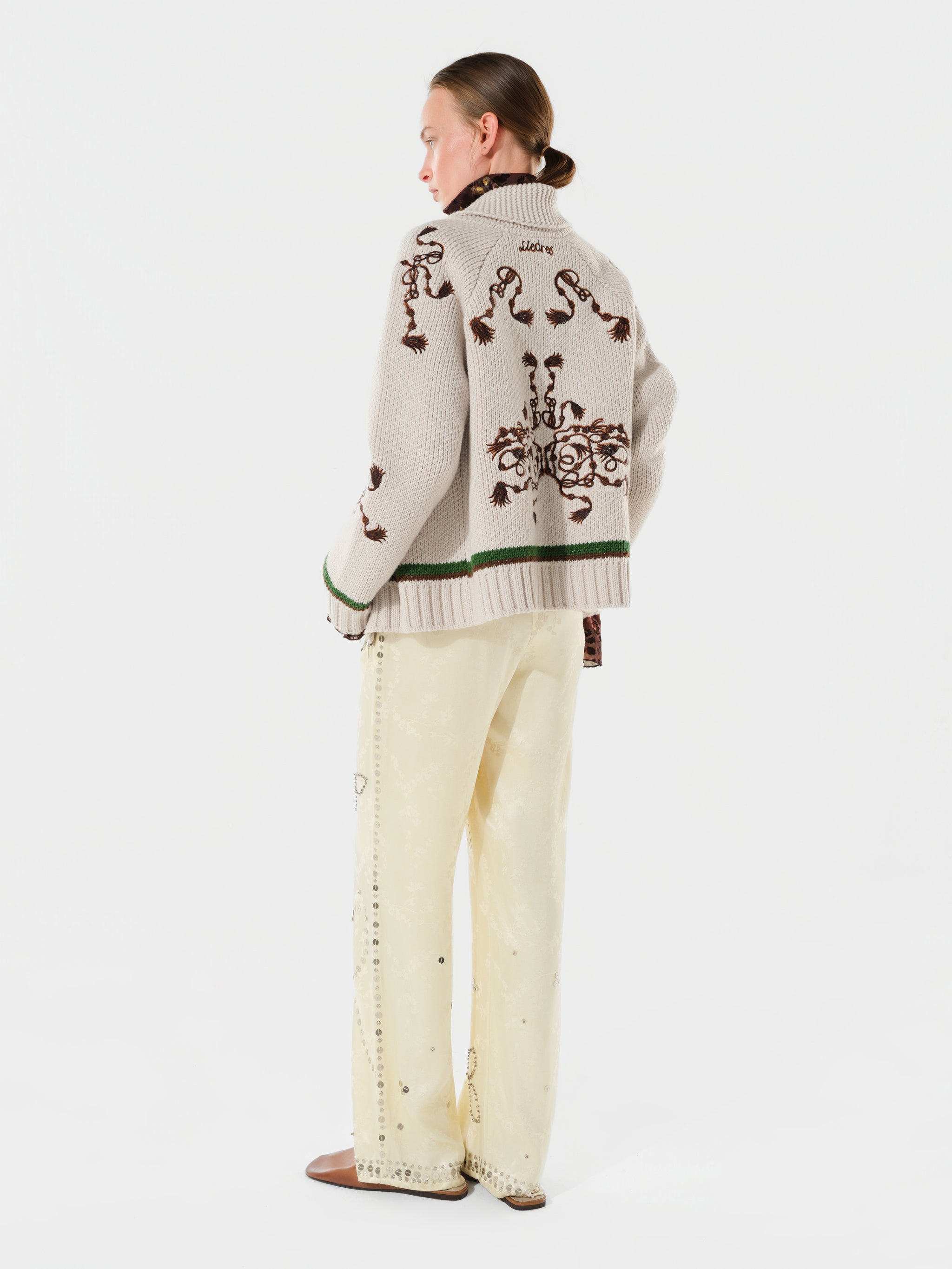 NIASA - Zip-up embroidered knit cardigan
