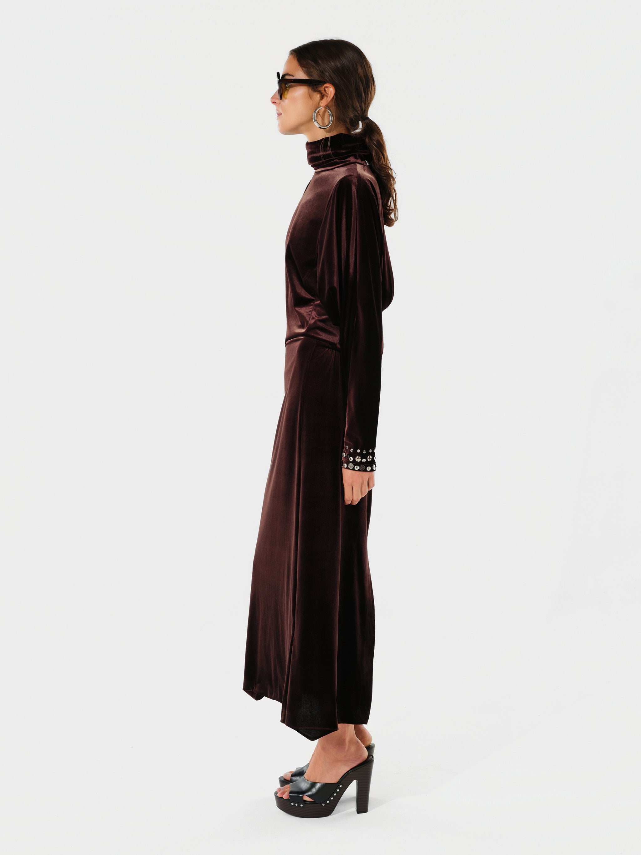 ANETTE - Draped velvet maxi dress with cape collar