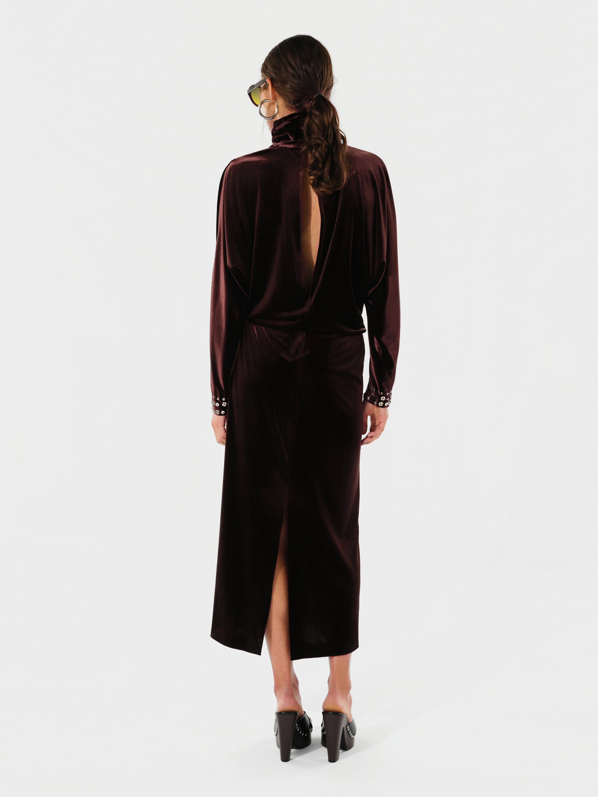 ANETTE - Draped velvet maxi dress with cape collar