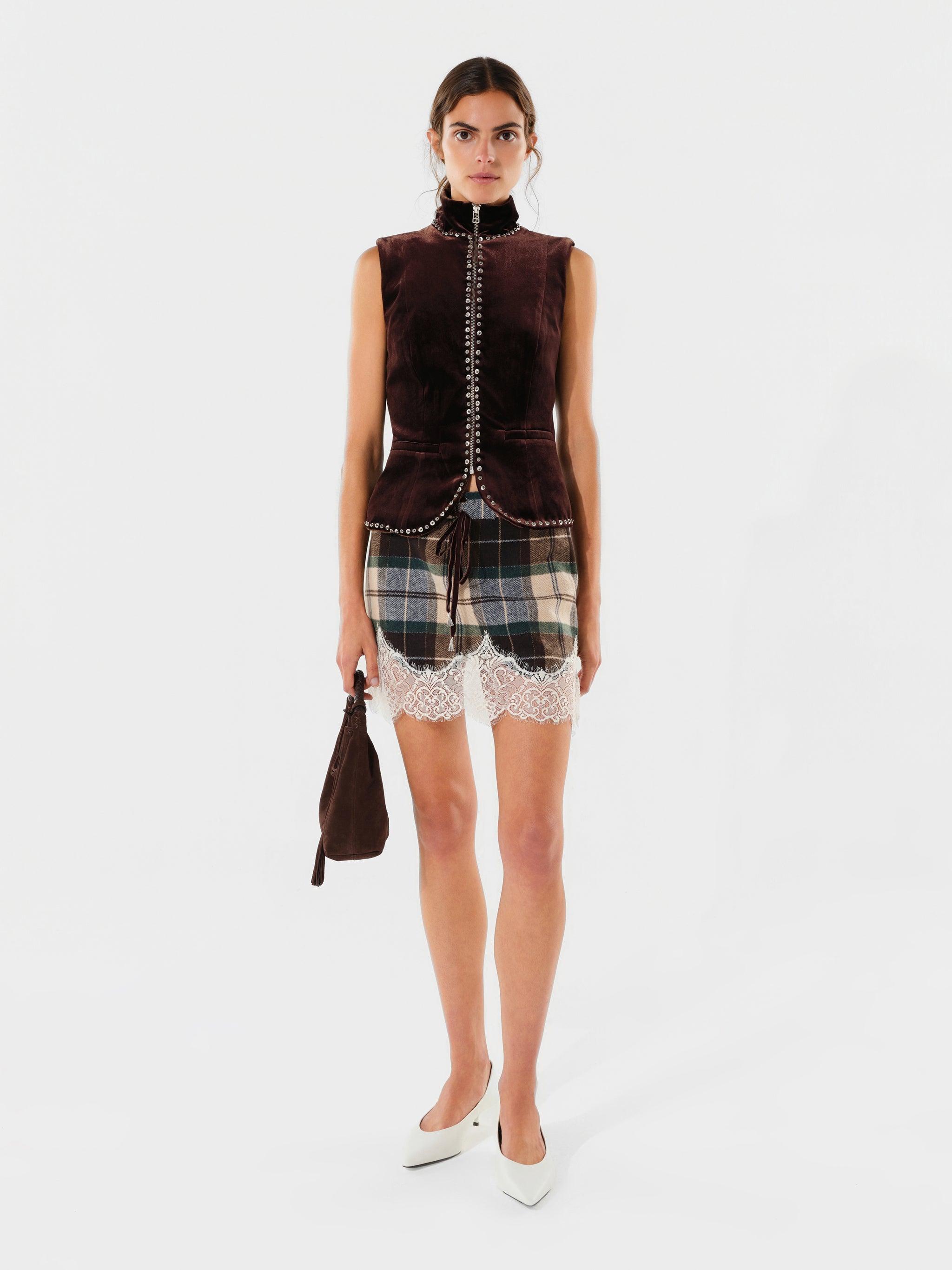 VEXA - Studded velvet zip vest