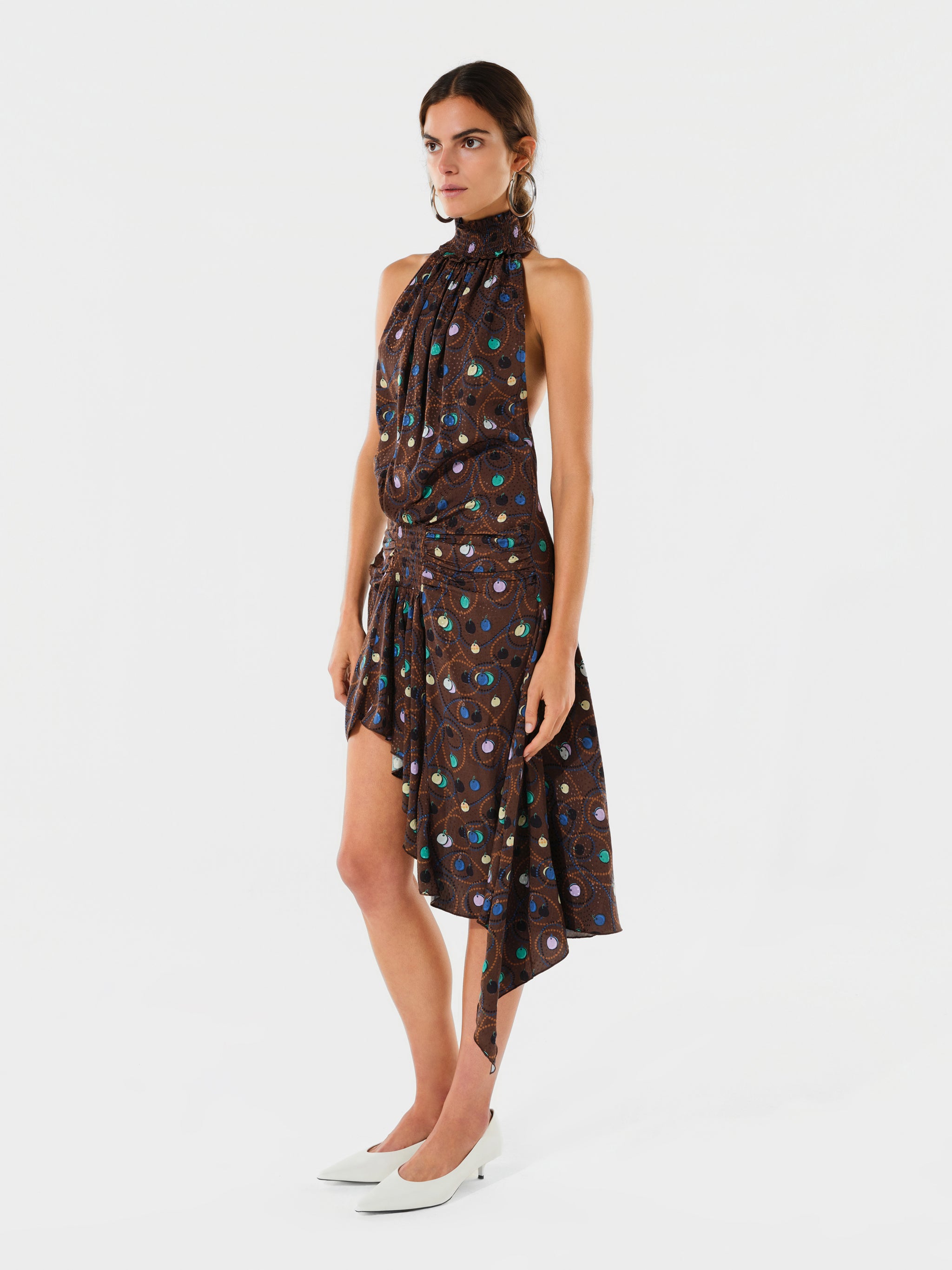 TONI - Satin halter-neck printed mini dress