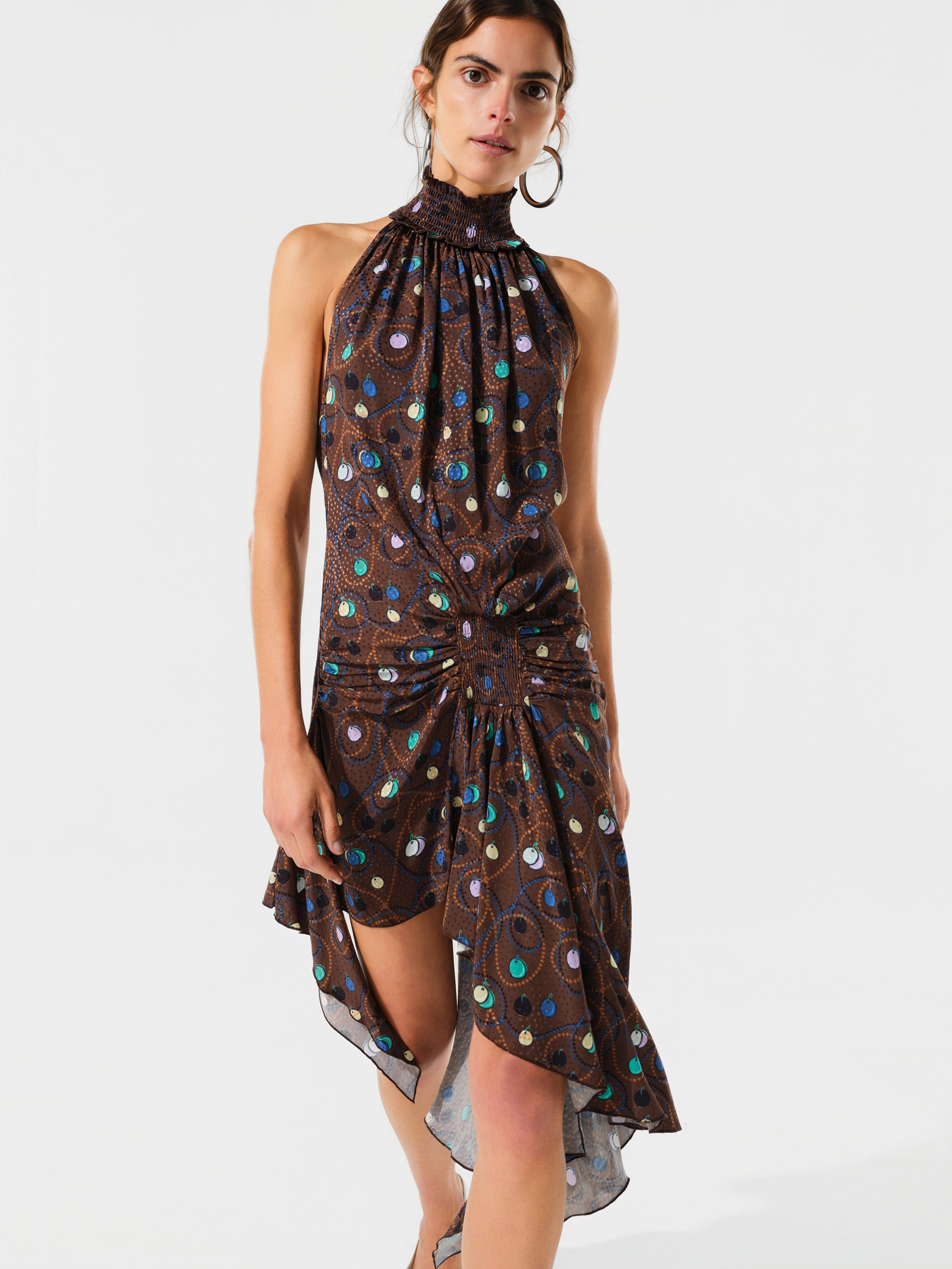 TONI - Satin halter-neck printed mini dress