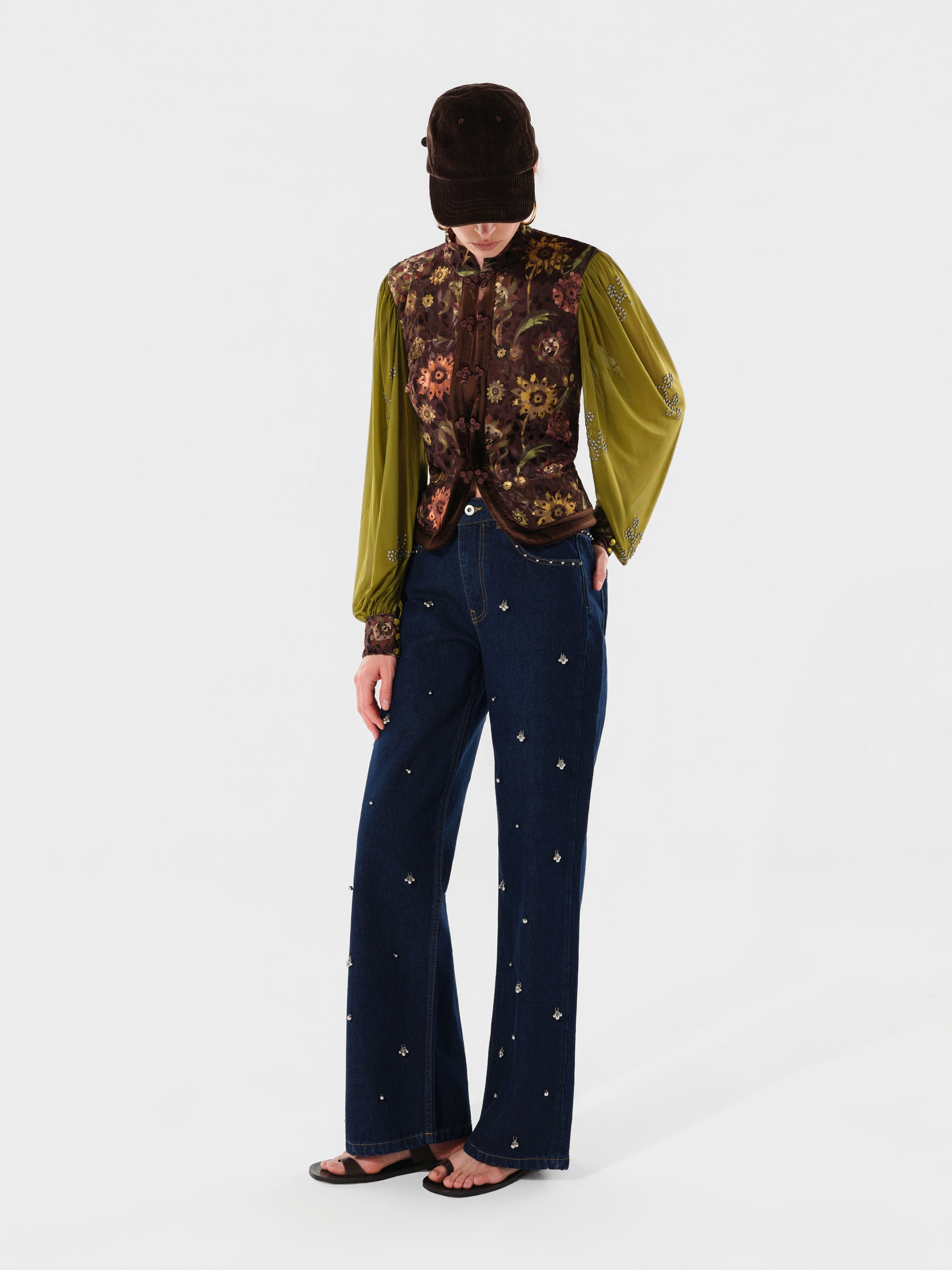 GILLIE - Mixed-fabric floral print shirt top