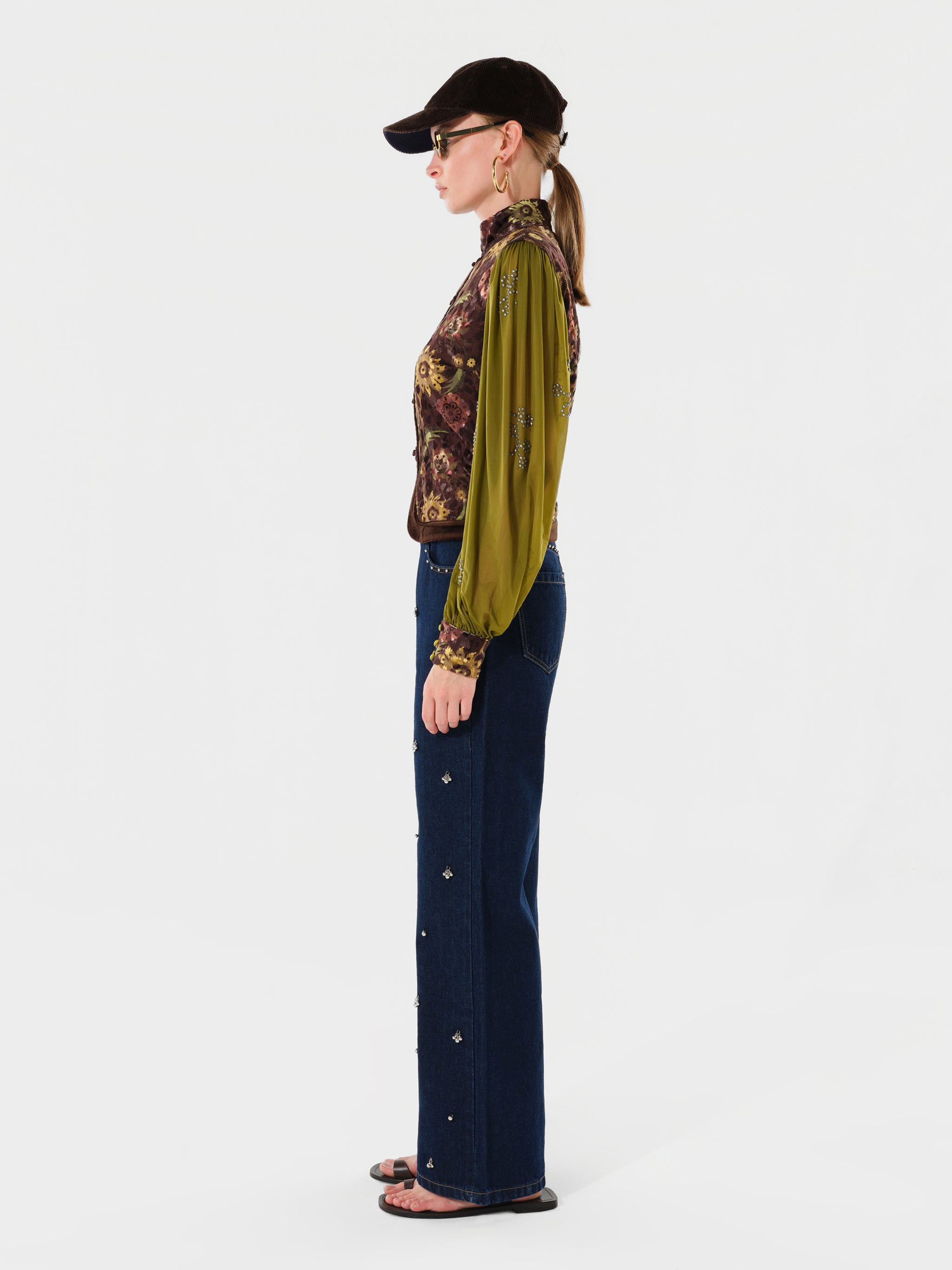 GILLIE - Mixed-fabric floral print shirt top
