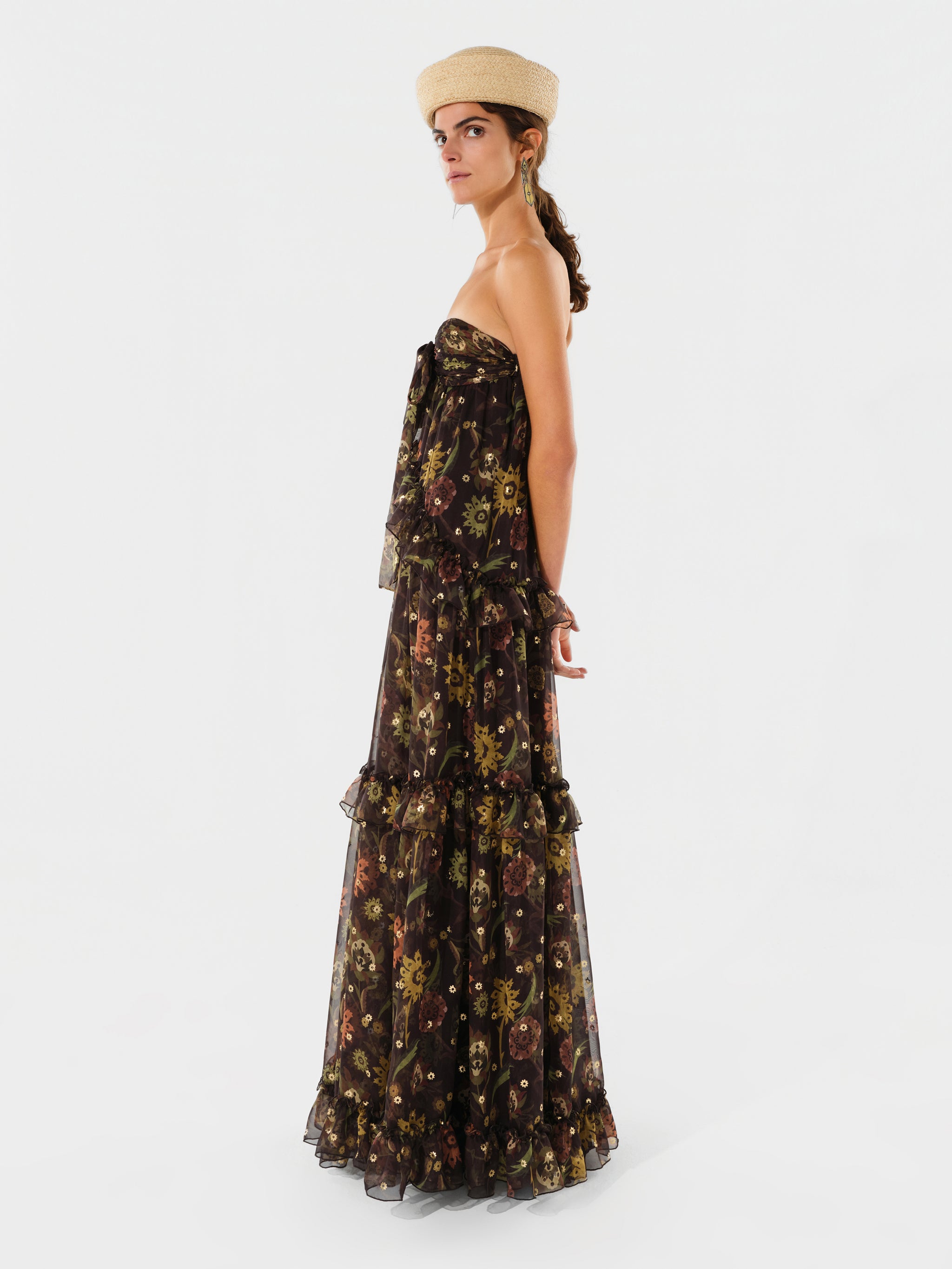 JOSIANE - Strapless sheer ruffled maxi dress