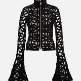 JUN - Embroidered fluted top with front zipper