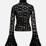 JUN - Embroidered fluted top with front zipper