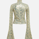 JUN - Sequined fluted top with front zipper