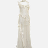 MONICA - Ruffled chiffon glitter maxi dress