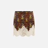 INIA - Satin mini skirt with lace-trimmed hem
