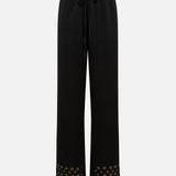 MANOCE - Wide-leg drawstring satin pants embroidered hem