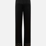 MANOCE - Wide-leg drawstring satin pants embroidered hem