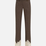 VIVIENNE - Wool blend pants with lace-trimmed hem