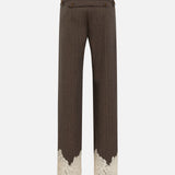 VIVIENNE - Wool blend pants with lace-trimmed hem