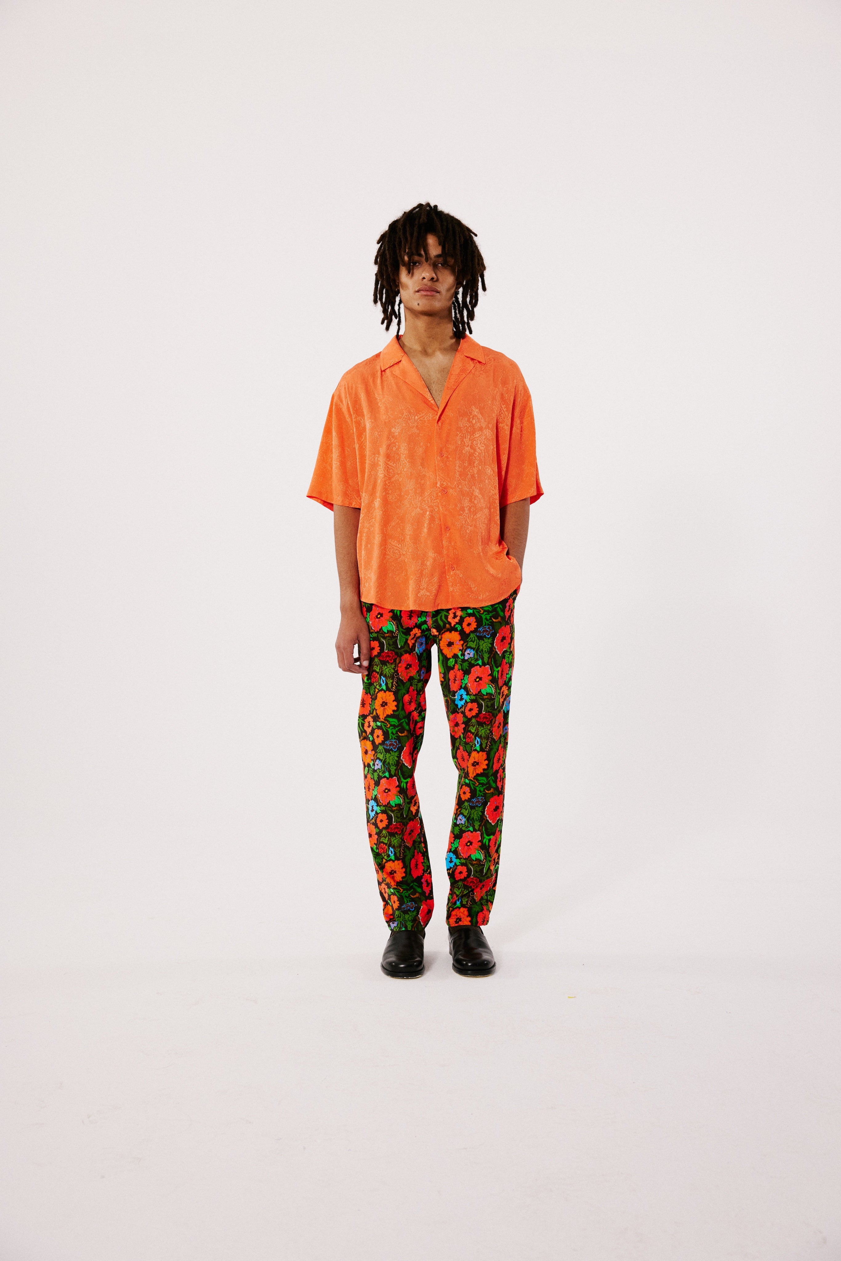 COLTON - Mandarin collar button up short sleeve shirt