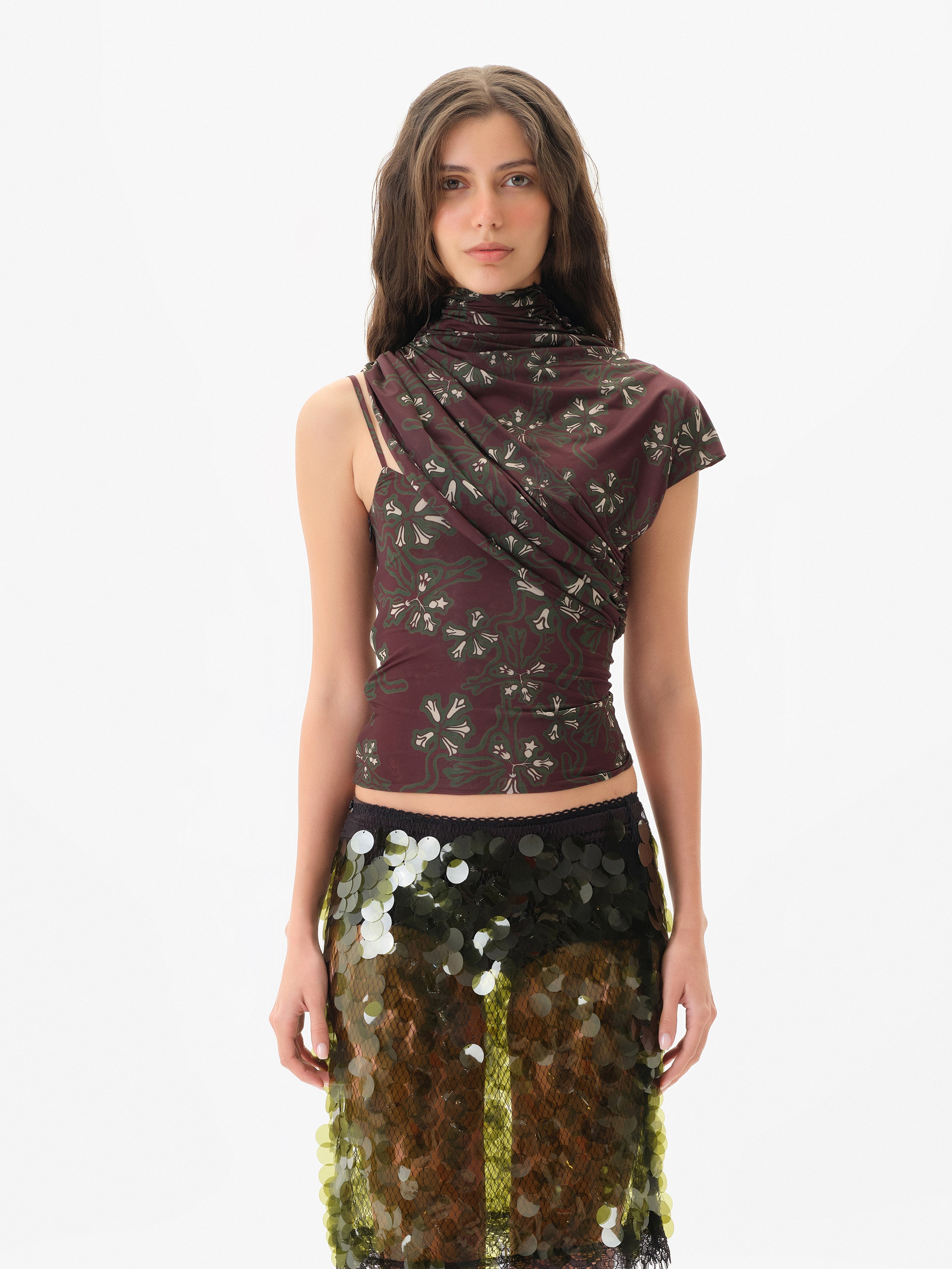 SILVY - Asymmetric printed jersey top