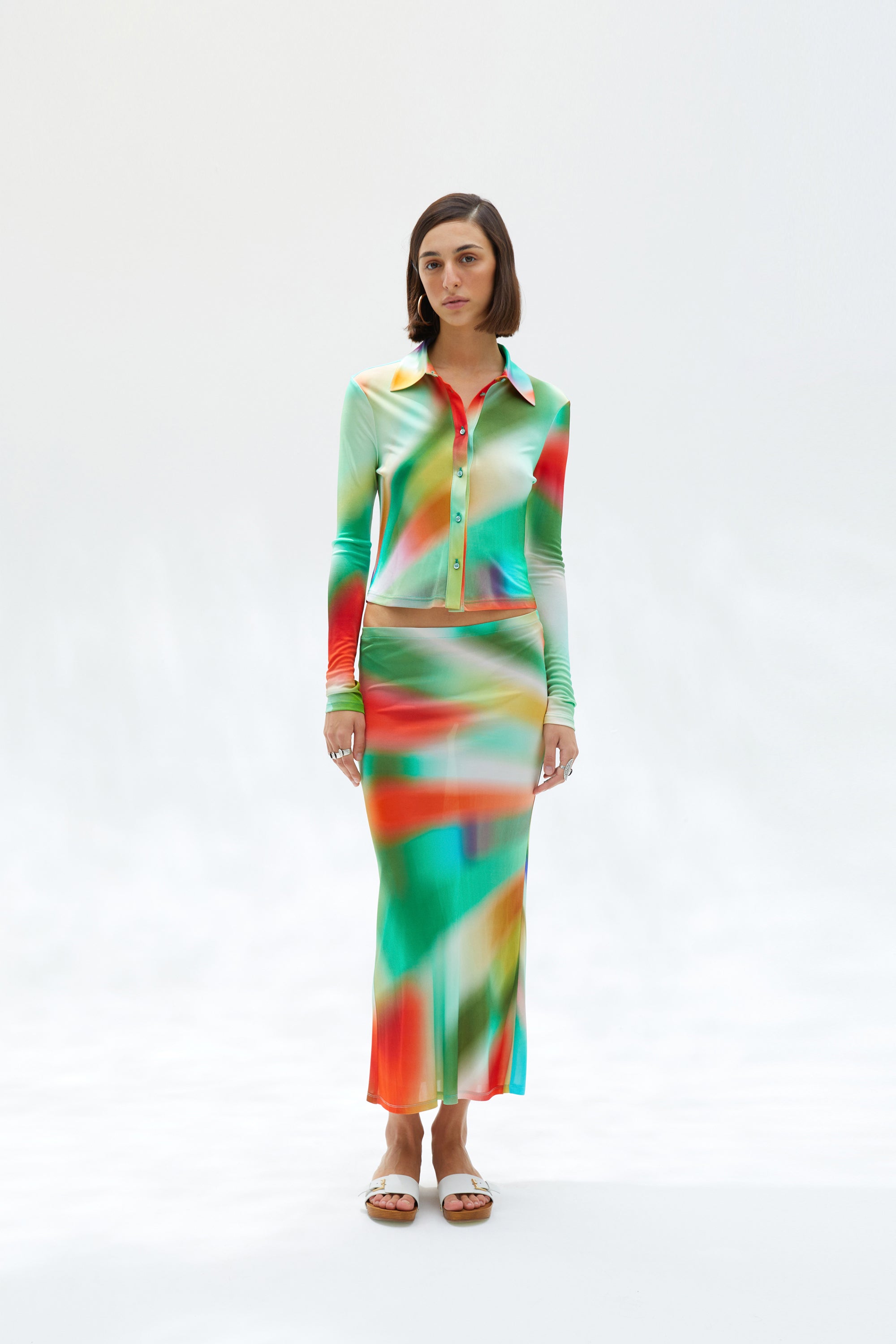 TINA - Sun-ray printed fitted jersey shirt