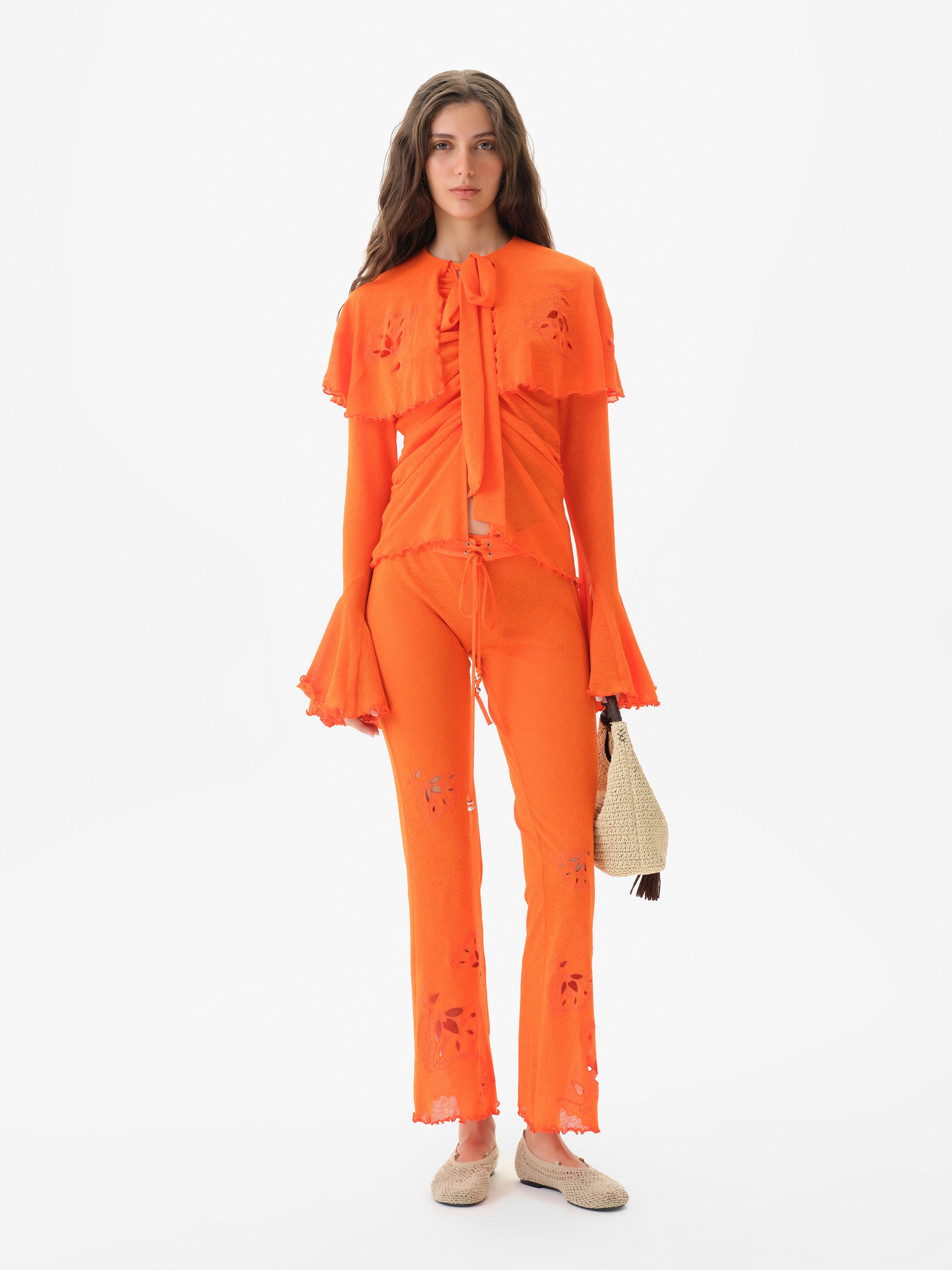 STELLA - Semi-sheer mesh blouse with cape-effect yoke