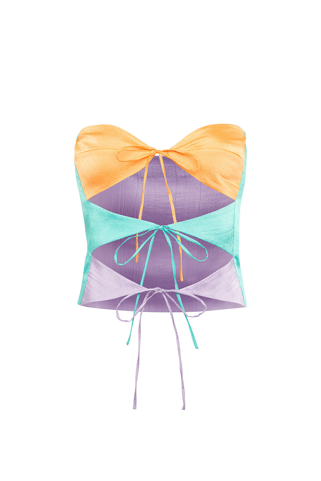 SUNNY - Color-block front-tie strapless top