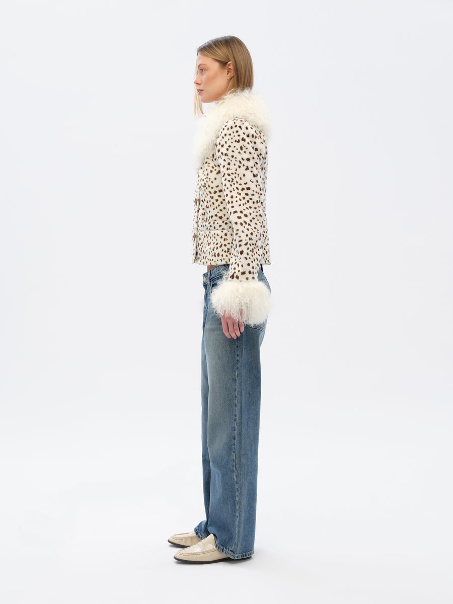 RONCH - Shearling detailed animal-print leather jacket