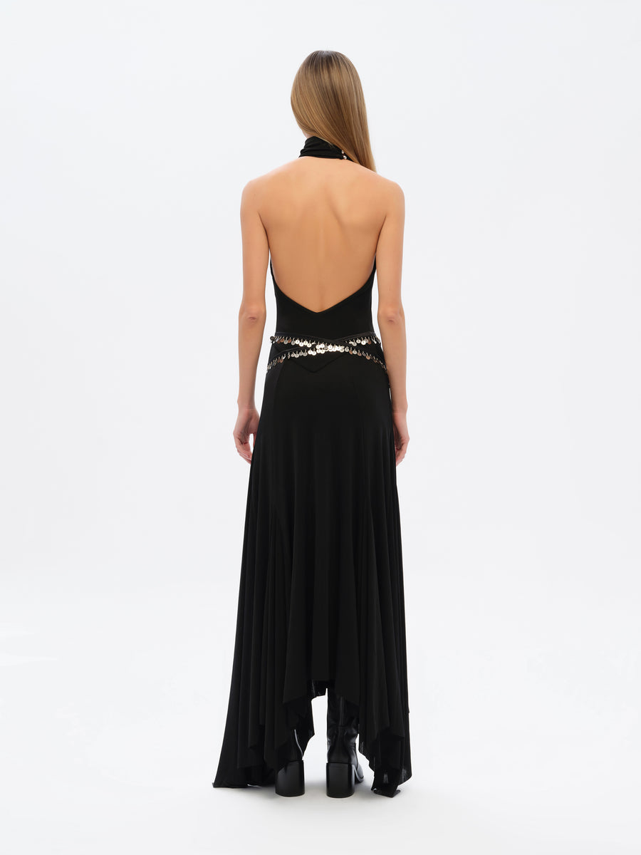 SEGNOR - Open-back halterneck dress with embellished belt