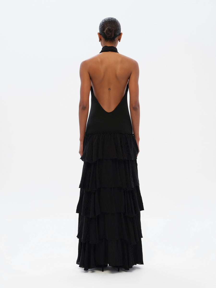 SEPHIAS - Open-back halterneck ruffled maxi dress