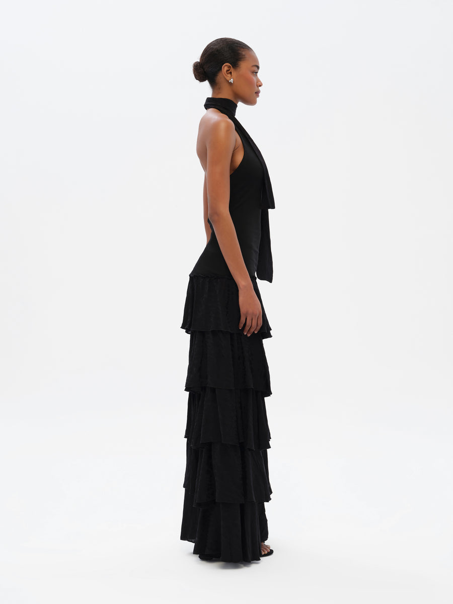 SEPHIAS - Open-back halterneck ruffled maxi dress