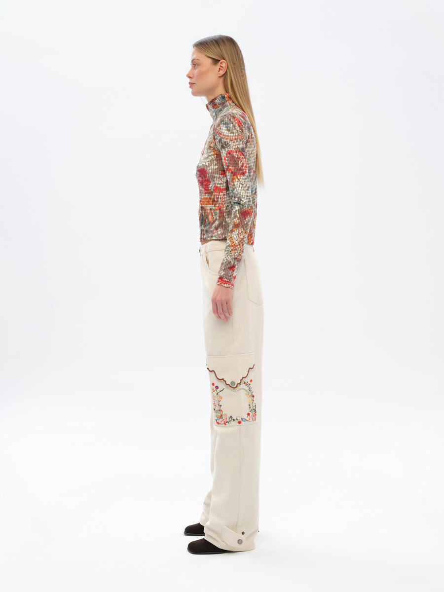 MON - Long sleeve floral-print devoré turtleneck top