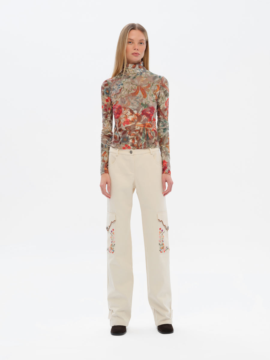 MON - Long sleeve floral-print devoré turtleneck top