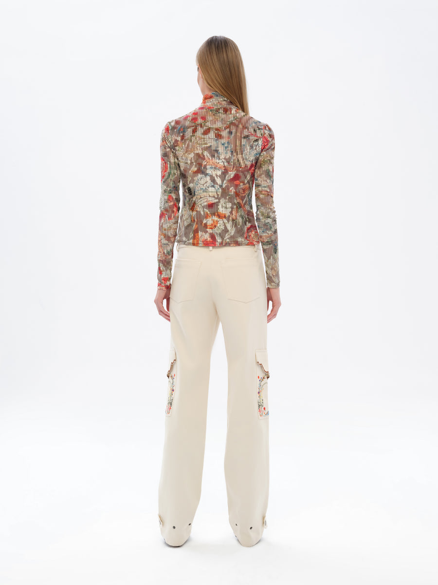 MON - Long sleeve floral-print devoré turtleneck top