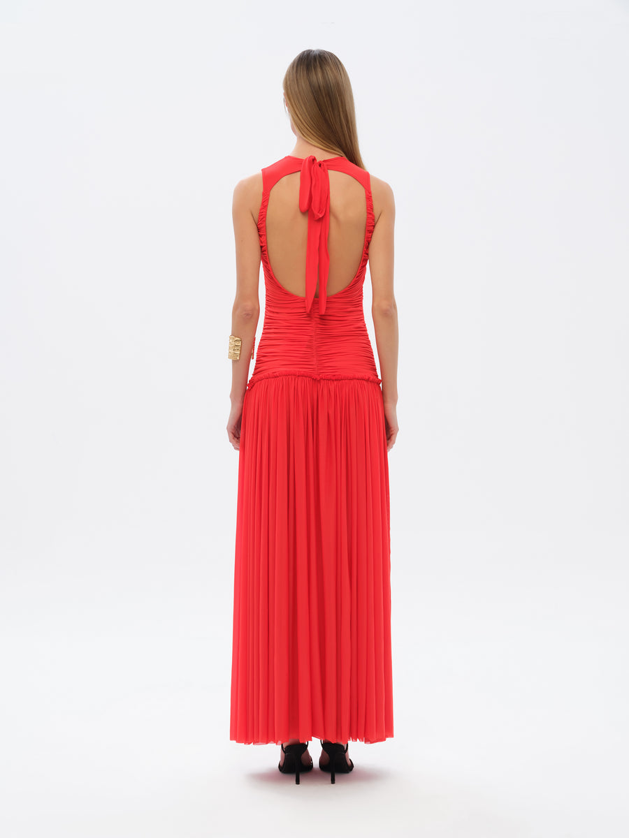 ALINA - Open-back ruched maxi jersey dress