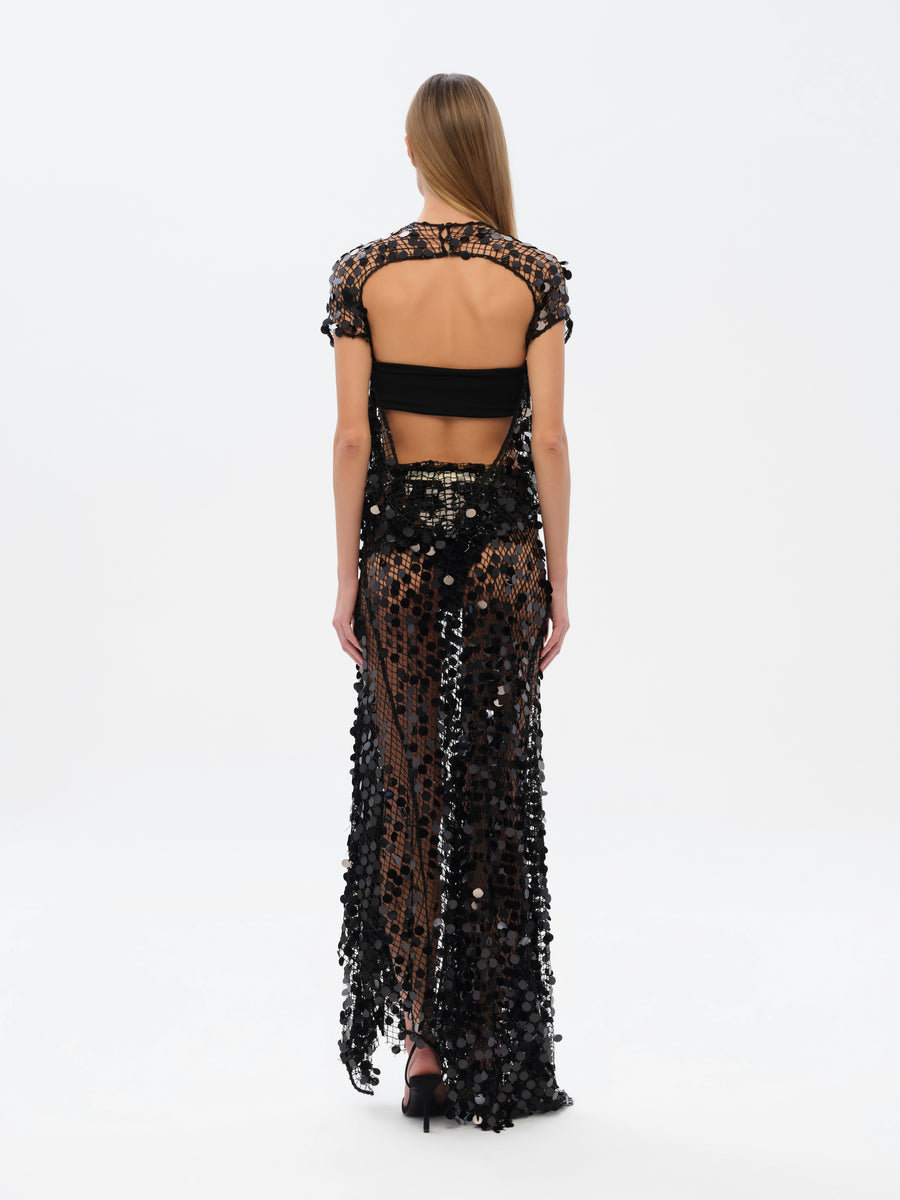 SILJAS - Sequin-embellished sheer maxi dress