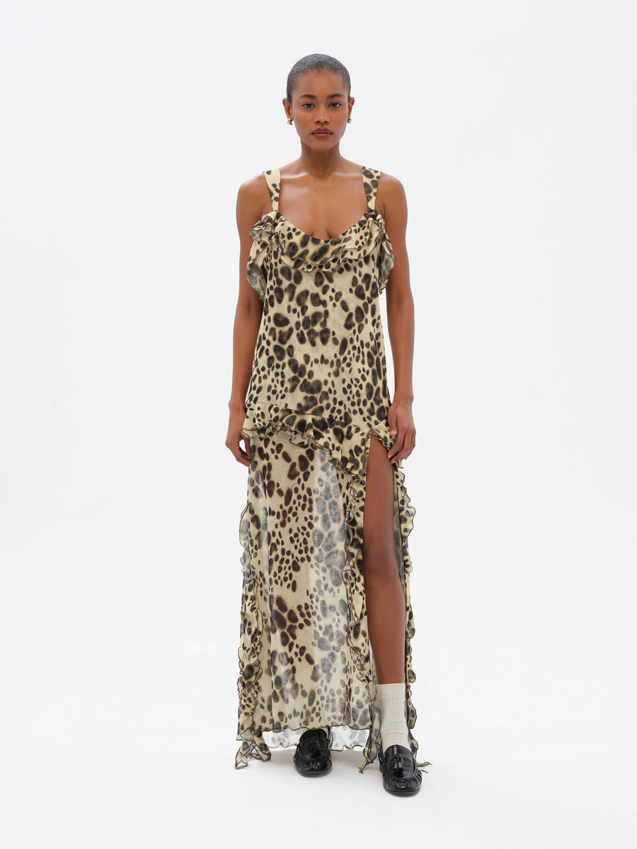 CHILAS - Animal-print ruffled dress with front slits