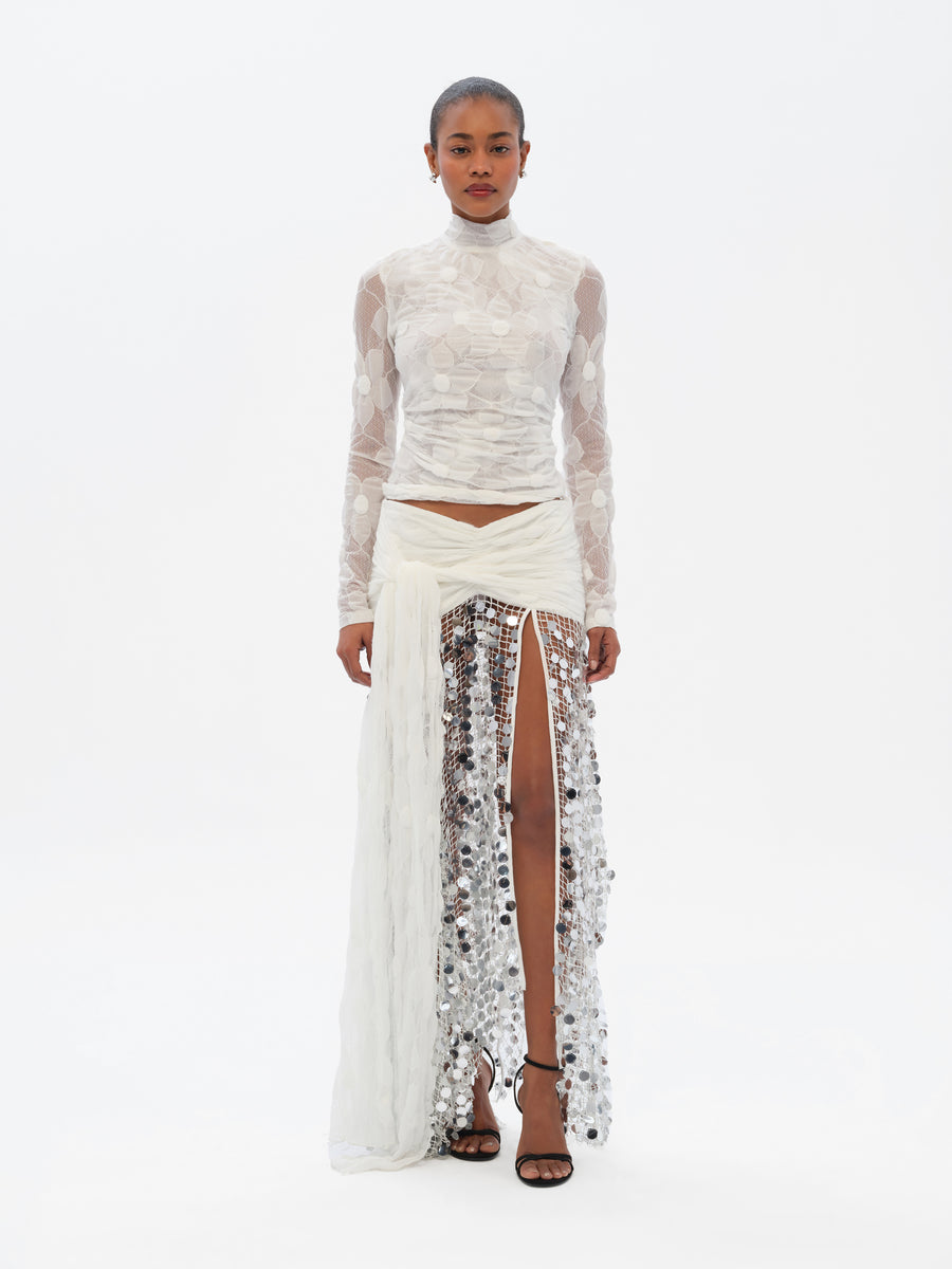 SILVANA - Tie-front sequined asymmetric maxi skirt