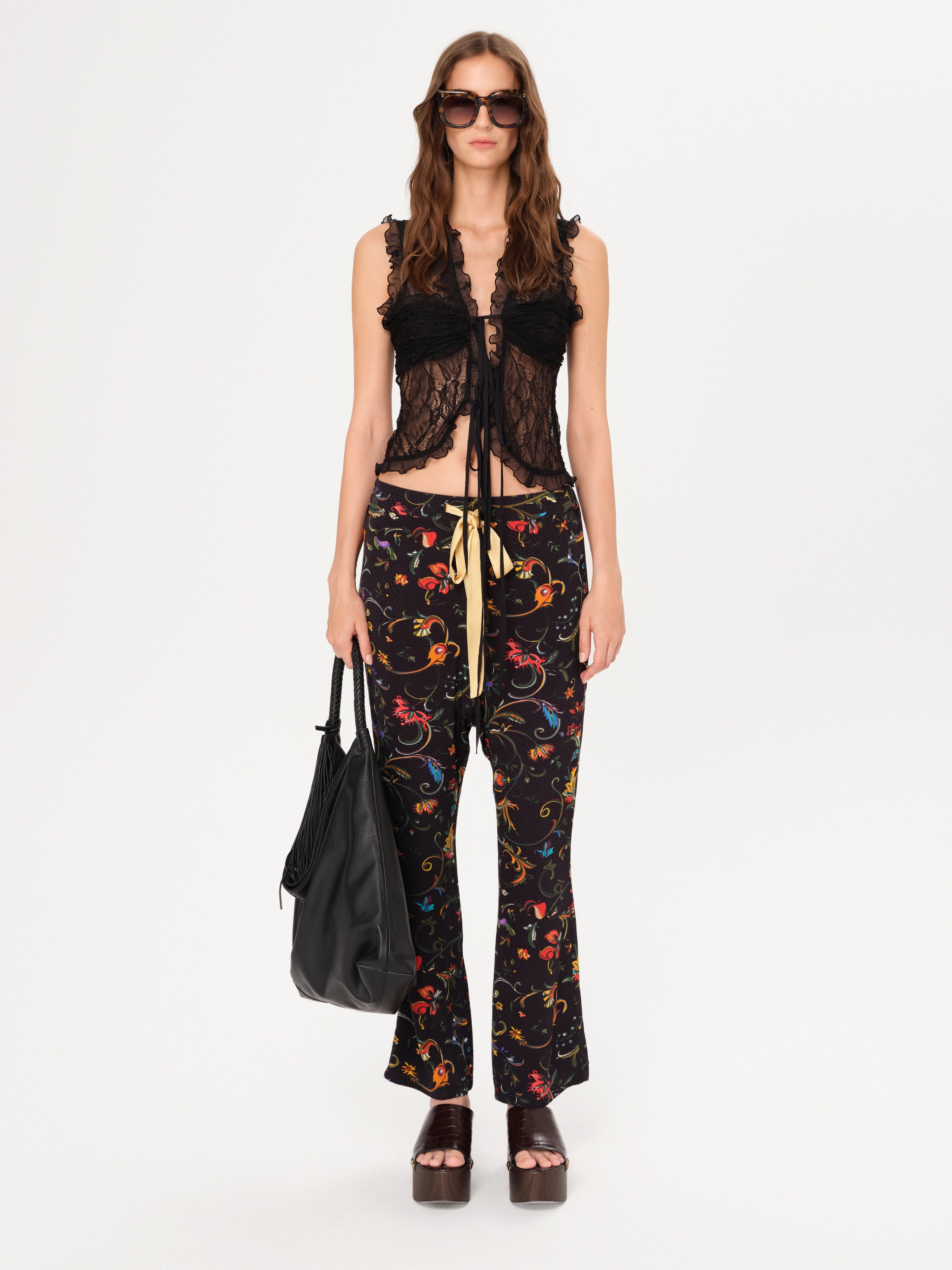 SHELA - Satin flare pants with contrast belt