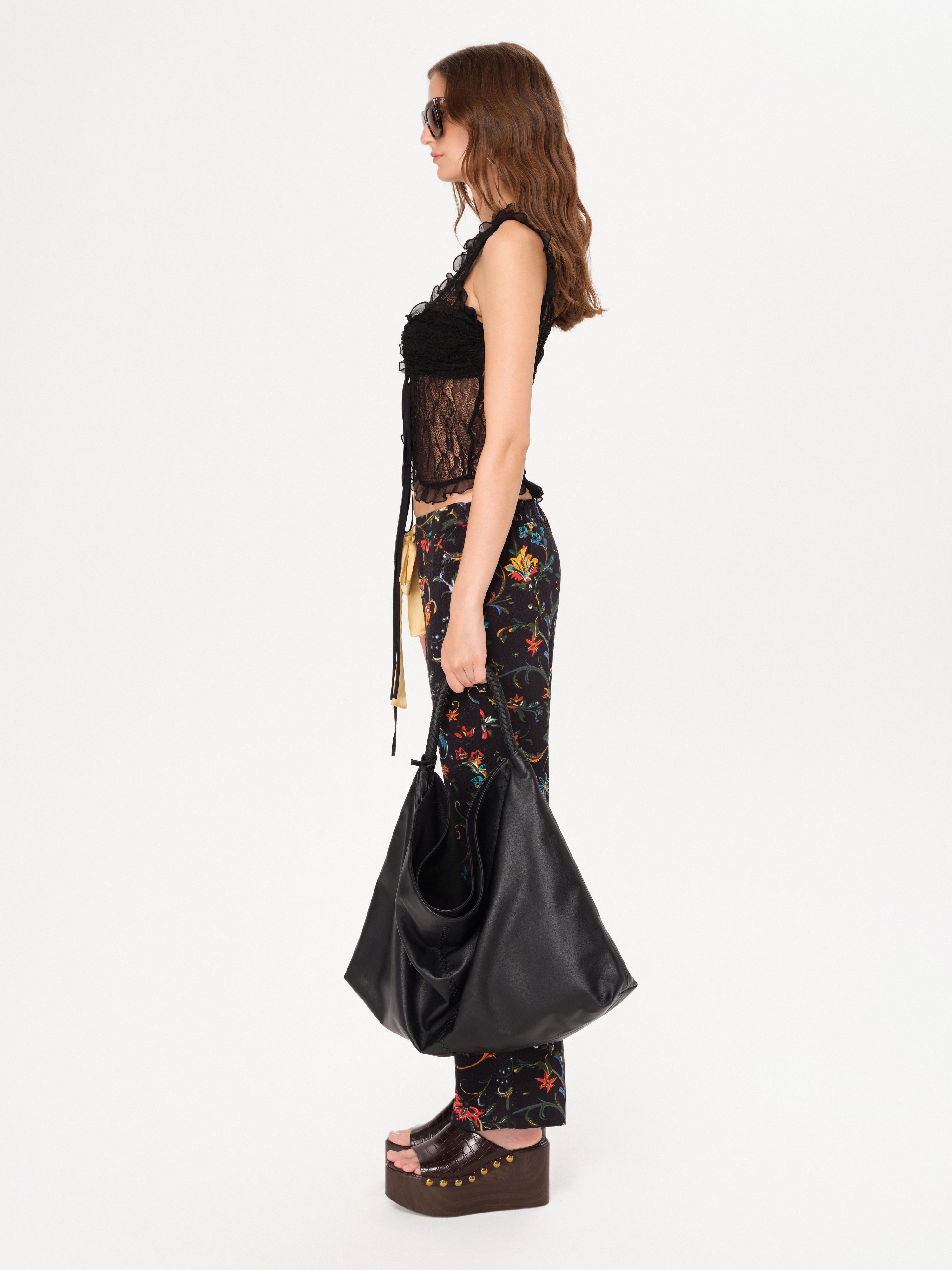 SHELA - Satin flare pants with contrast belt
