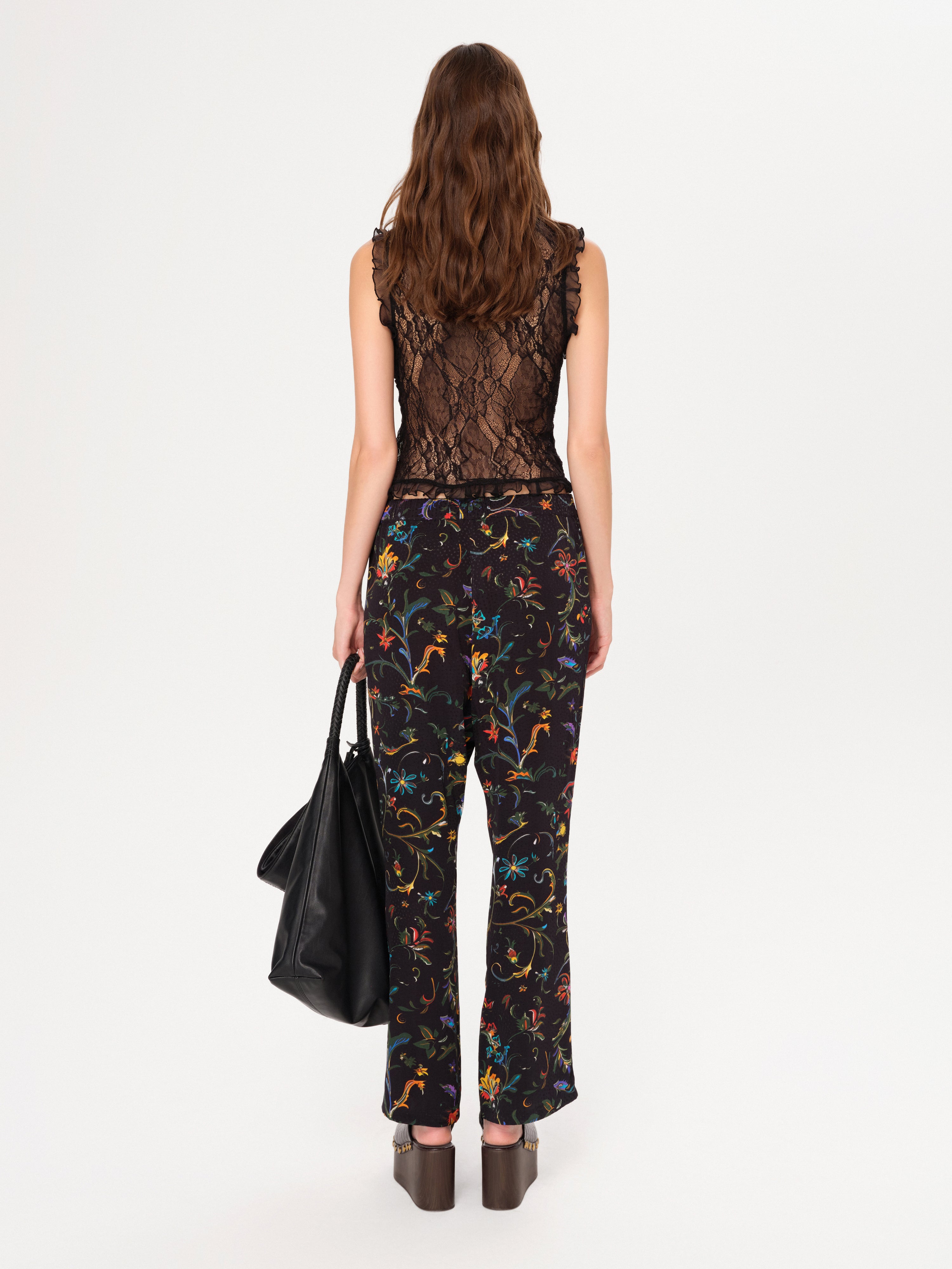 SHELA - Satin flare pants with contrast belt