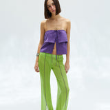 GUDO - Chiffon pants with front slits and contrast stitching