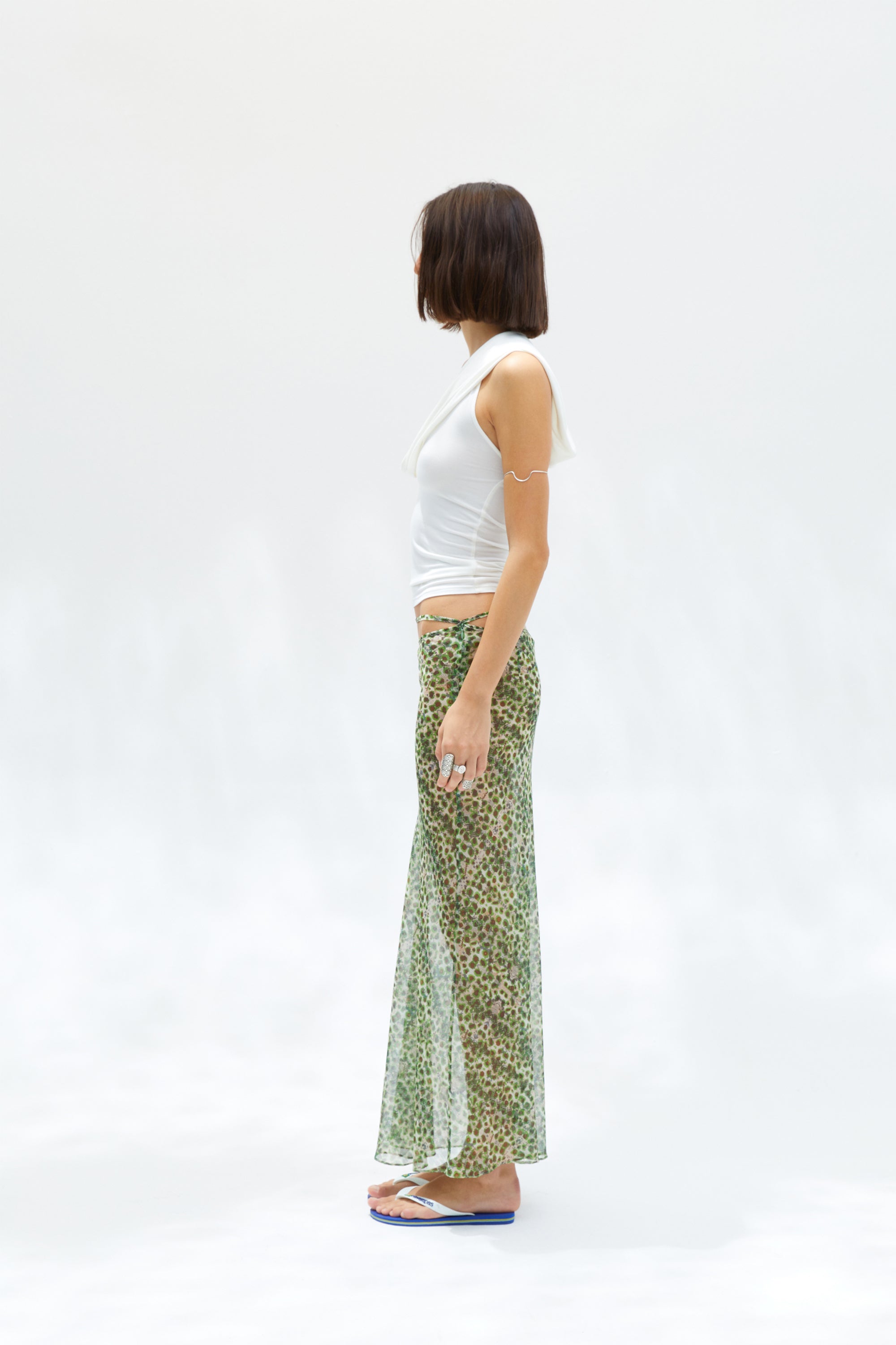 SINY - Printed sheer maxi skirt with bead details