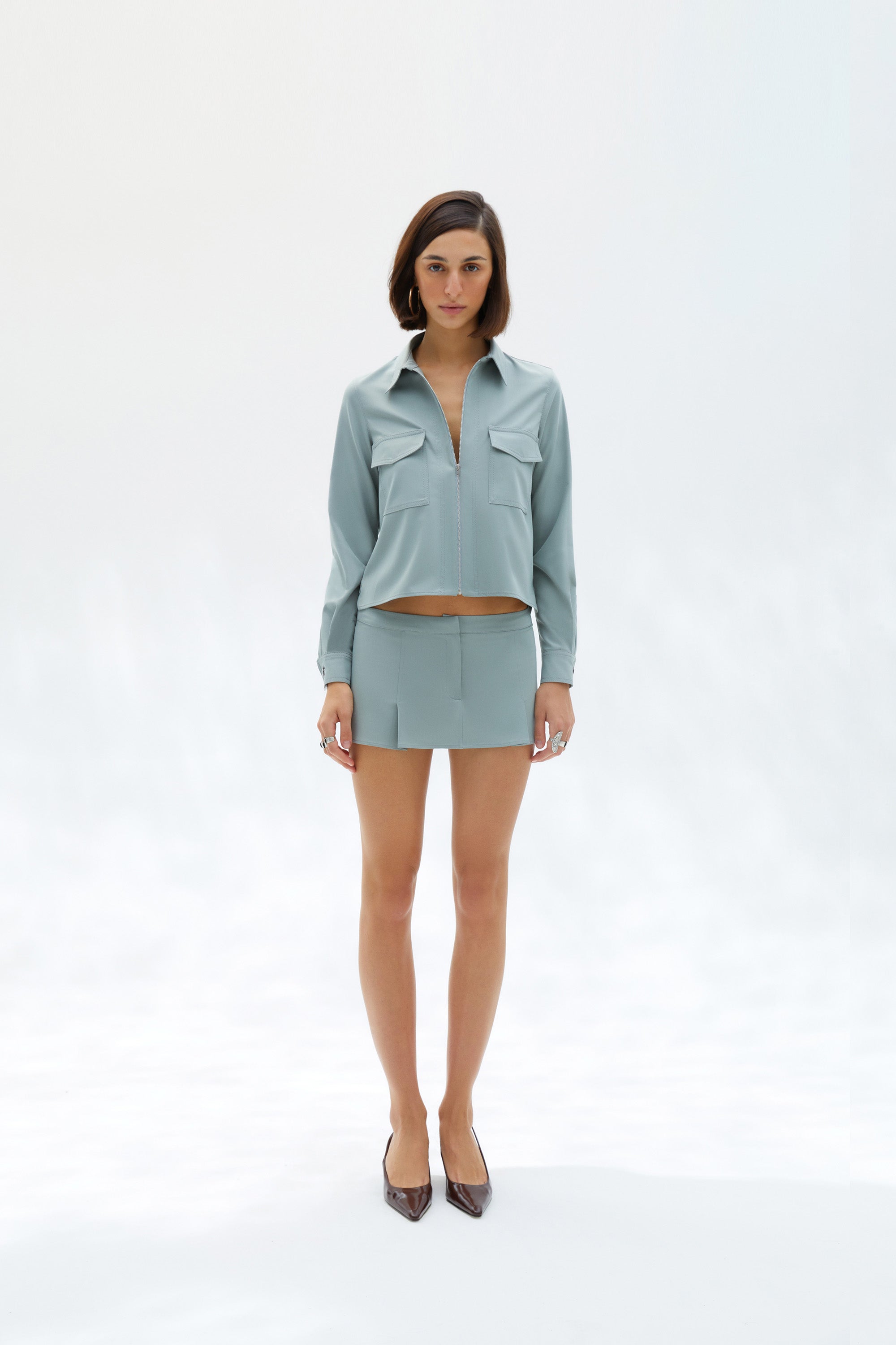 VINDA - Zip-up shirt jacket with patch pockets