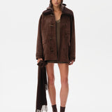 THEO - Oversized shearling-collar suede leather jacket