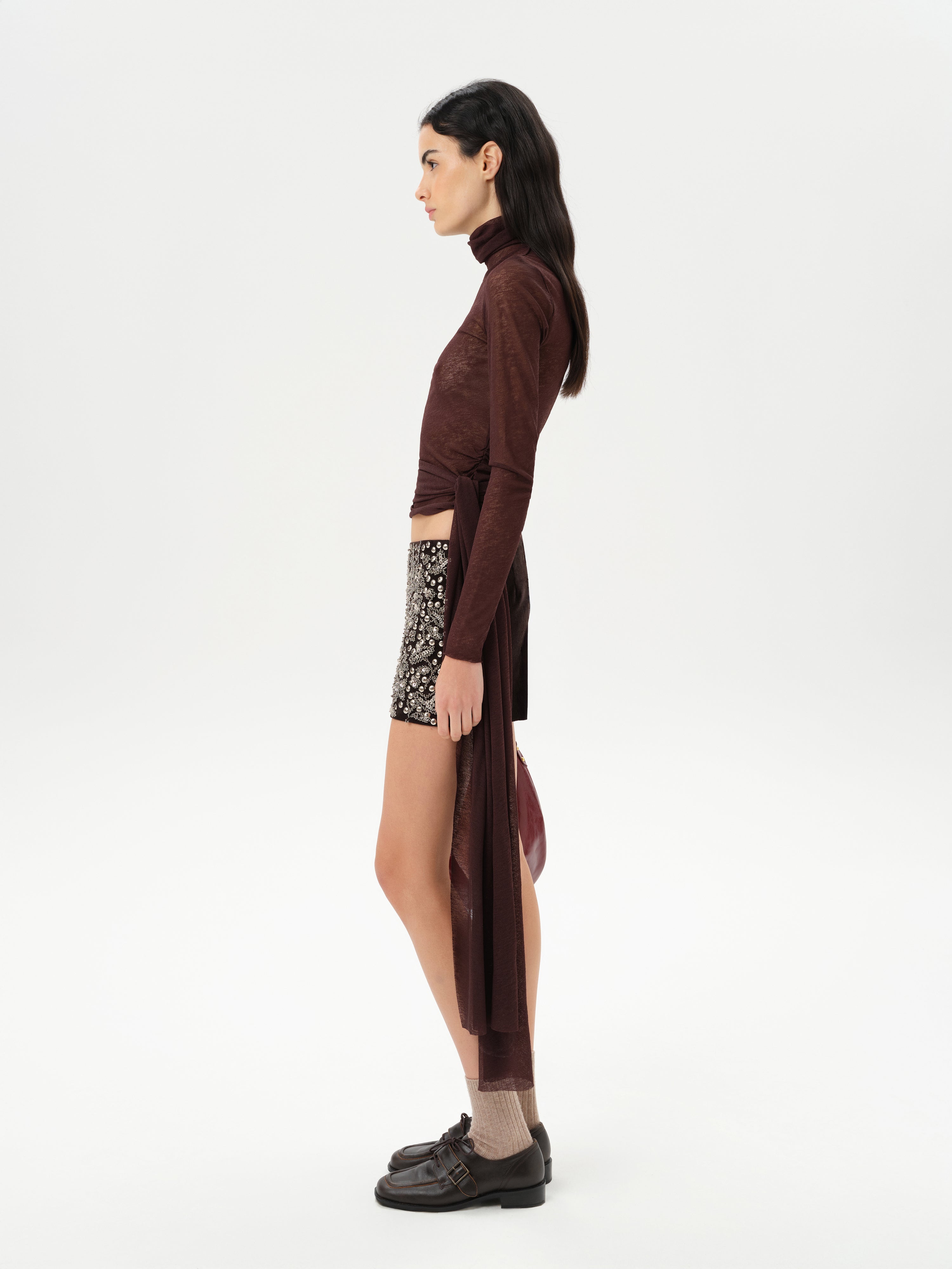 TYRA - Low-rise embellished corduroy mini skirt