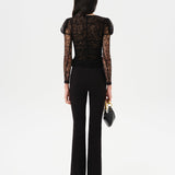 UMA - Semi sheer lace top with front button closure