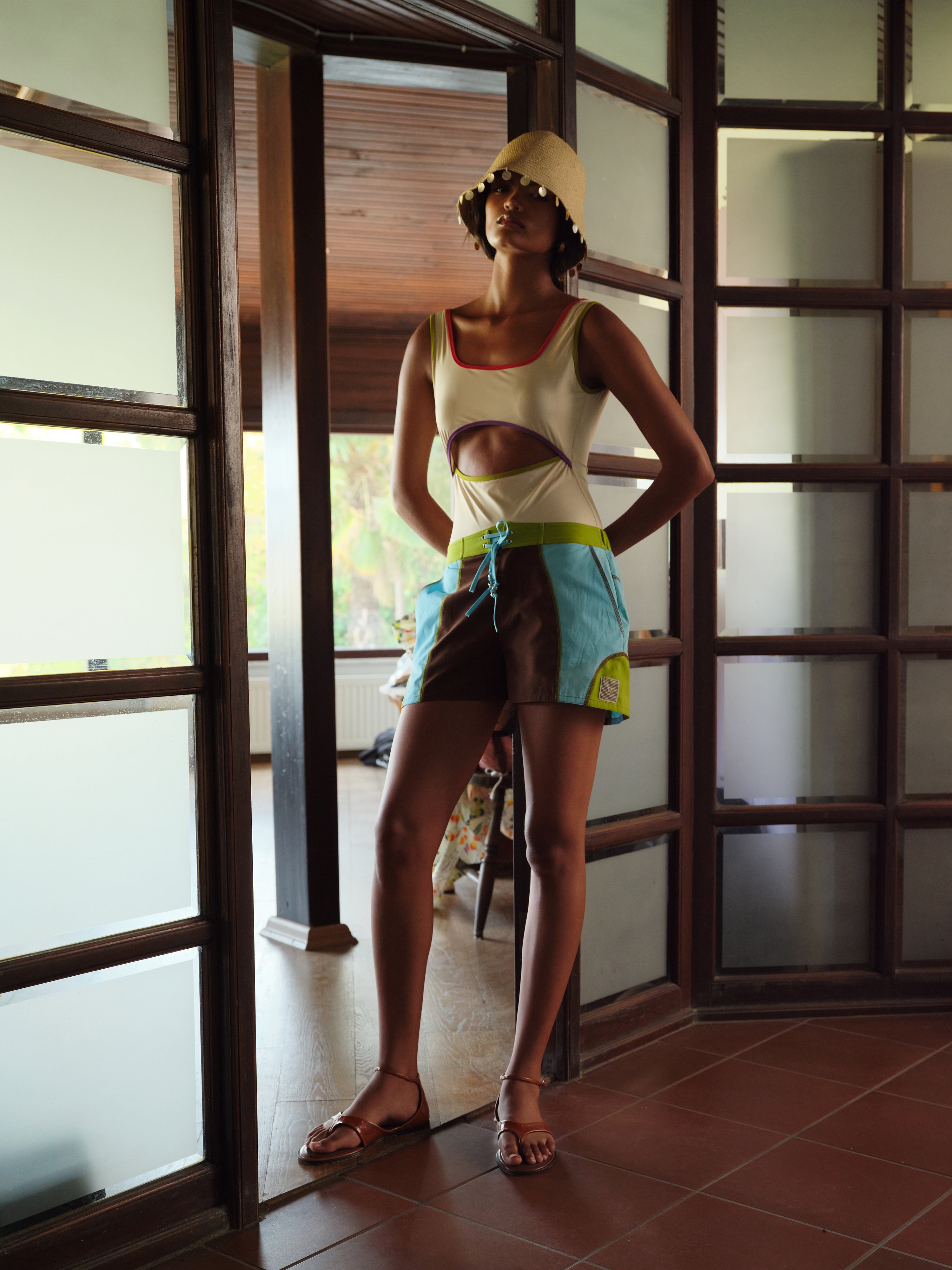 VENICE - Color-blocked drawstring shorts